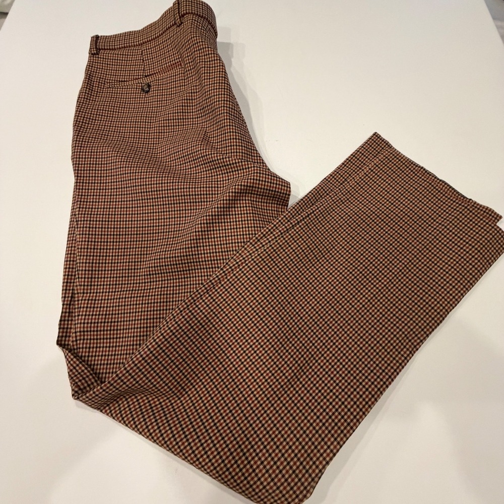 Tommy Hilfiger Mens Brown Micro Check Stretch Dress Pants 36W x 32L Trousers